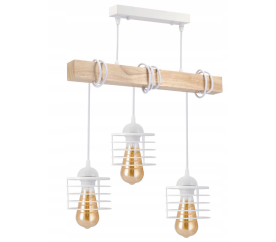 LED závěsné stropní svítidlo, dřevěný trám, 3xE27, bílá pružina