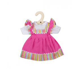 Bigjigs Toys Růžové šaty s pruhovaným lemováním pro panenku 34 cm