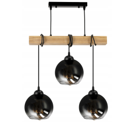 LED závěsné stropní svítidlo, dřevěný trám, 3xE27, loft, kouřově šedá