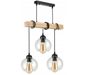 LED závěsné stropní svítidlo, dřevěný trám, 3xE27, Lustr, koule, bezbarvý