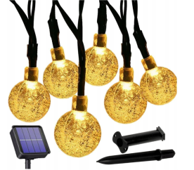 LED solární řetěz - 30x LED žárovka koule - 5m