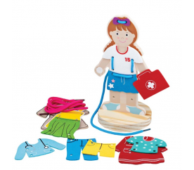 Bigjigs Toys Dřevěné provlékání oblékací holčička