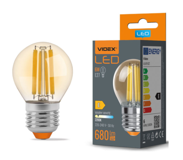 LED žárovka filament AMBER - E27 - 6W - G45 - teplá bílá