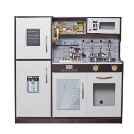 Aga4Kids Dřevěná kuchyňka Mr.Cook XXL s bohatým vybavením a moderním designem, světly a zvuky Hnědošedá