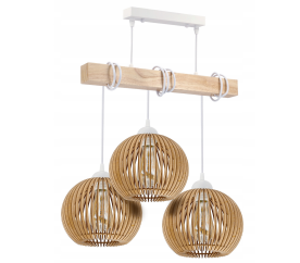 LED závěsné stropní svítidlo bílý dřevěný trám 3xE27 Hustý kulový lustr LUCA