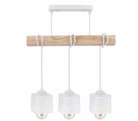 LED závěsné stropní svítidlo, dřevěný trám, 3xE27, loft, mléčná kostka - bílá