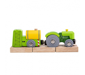 Bigjigs Rail Traktor s vlečkou zelený