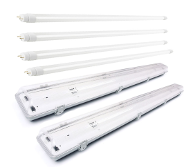 2x Svitidlo + 4x LED trubice - T8 - 120cm - 18W - 6400Lm - teplá bílá - SADA