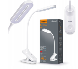 LED stolní lampa s klipem - 6W - DIMMABLE - bílá