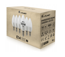 6x LED žárovka - ecoPLANET - E14 - 10W - svíčka - 880Lm - neutrální bílá