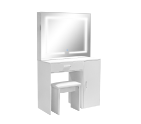Aga Toaletní stolek se zrcadlem a LED osvětlením + taburet Matný bílý