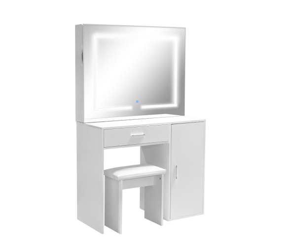 Aga Toaletní stolek se zrcadlem a LED osvětlením + taburet Matný bílý
