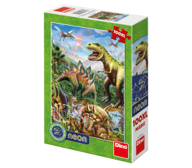 Puzzle 100XL dílků: Svět dinosaurů neon