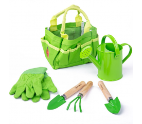 Bigjigs Toys Zahradní set nářadí v plátěné tašce zelený