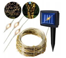 Solární lampa 100LED, 12m drátů, teplá barva