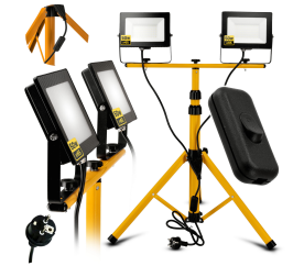 LED reflektor 2x 50W + stojan + vypínač - studená bílá