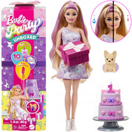 Mattel Barbie Party Unboxed panenka ze série: Narozeniny + pes čivava ZA6065 univerzální
