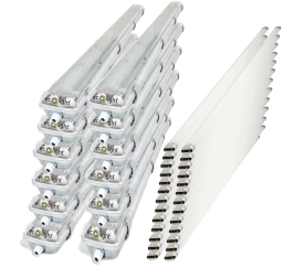 12x hermetické svítidlo 120 cm + 24x LED trubice - neutrální bílá