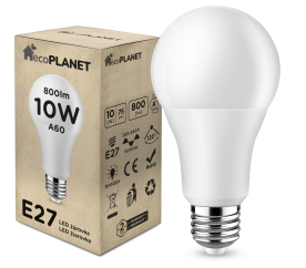 LED žárovka - ecoPLANET - E27 - 10W - 800Lm - studená bílá