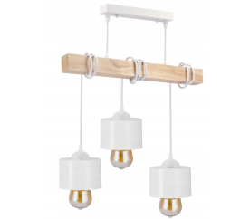LED závěsné stropní svítidlo, dřevěný trám, 3xE27, kovový kelímek - bílý