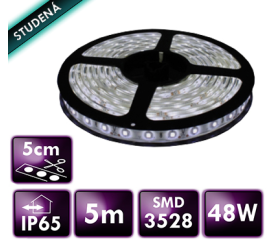 LED pásek - SMD 2835 - 5m - 120LED/m - 9,6W/m - IP65 - studená bílá