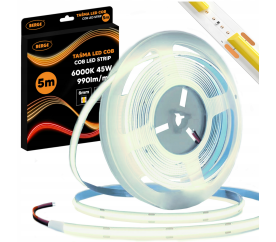 LED pásek COB Neon 12V - 480D - 9W/m - IP20 - 990lm - 5m - studená barva