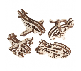 Ugears 3D dřevěné mechanické puzzle 4 mechanické přívěšky Létající stroje