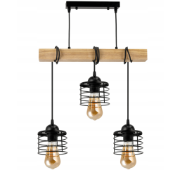 LED závěsné stropní svítidlo, dřevěný trám, 3xE27, loft pružina