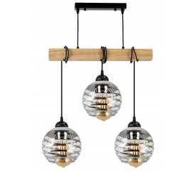 Závěsné stropní svítidlo LED dřevěný trám 3xE27 loft skleněná koule