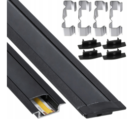LED hliníkový profil zapuštěný 2m černý - sada