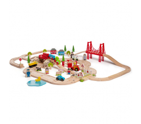 Bigjigs Rail Dřevěná vláčkodráha s venkovskou cestou 80 dílů poškozený obal