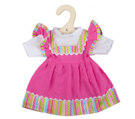 Bigjigs Toys Růžové šaty s pruhovaným lemováním pro panenku 38 cm