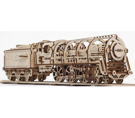 Ugears 3D dřevěné mechanické puzzle Parní lokomotiva 4-6-0 s tendrem