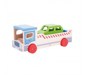 Bigjigs Toys Dřevěné odtahové auto s osobním autem