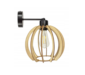 Nástěnná lampa - kinkiet - E27 - dřevěná koule - černá