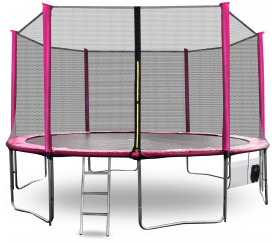 Aga SPORT PRO Trampolína 430 cm Růžová + ochranná síť + žebřík + kapsa na obuv