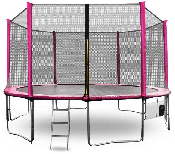 Aga SPORT PRO Trampolína 430 cm Růžová + ochranná síť + žebřík + kapsa na obuv