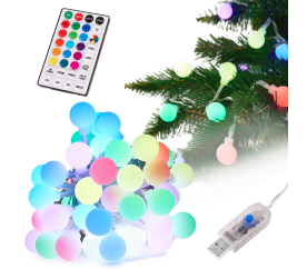 Aga LED Dekorativní Bavlněné kuličky 5m 50LED USB + dálkové ovládání 16 barev