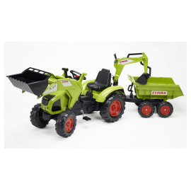 Falk Šlapací traktor CLAAS AXOS 330 1010W s nakladačem, rypadlem a vlečkou