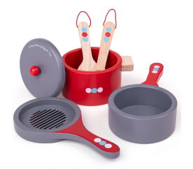 Bigjigs Toys Dřevěný set nádobí s puntíky