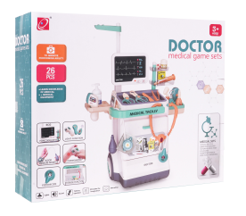 Interaktivní doktorská sada s doktorským vozíkem pro děti 3+ Rentgen EKG + teploměr + stetoskop + příslušenství 26 el.
