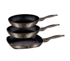 Sada pánví s mramorovým povrchem 3 ks 20 cm / 24 cm / gril 28 Carbon Metallic Touch Line - BERLINGERHAUS
