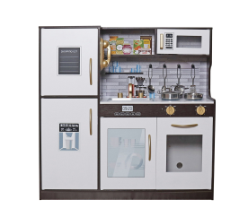 Aga4Kids Dřevěná kuchyňka Mr.Cook XXL s bohatým vybavením a moderním designem, světly a zvuky Hnědošedá 2DZ245 - II. JAKOST