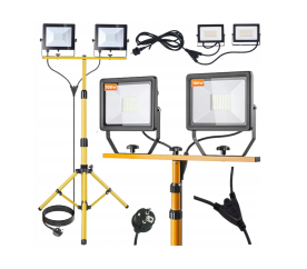 LED reflektor 2x100W studená bílá + kabel + stativ 160 cm