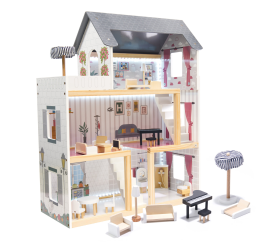 Aga MDF Domeček pro panenky s nábytkem 78cm LED Černý
