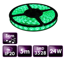 LED pásek - SMD 2835 - 5m - 60LED/m - 4,8W/m - zelený - IP20 - s konektorem