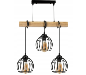 Závěsné stropní svítidlo LED dřevěný trám 3xE27 loft drátěná koule