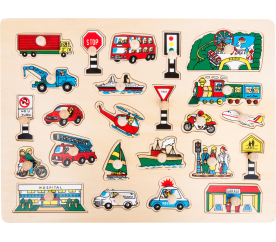 Small Foot Dřevěné vkládací puzzle velké město